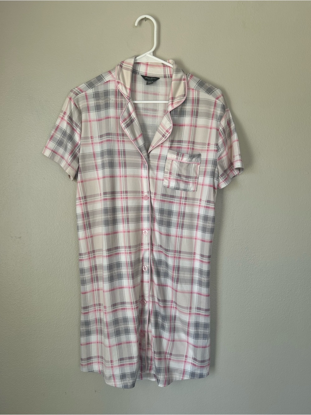 Eddie Bauer Pink, White & Gray Plaid Sleep Top